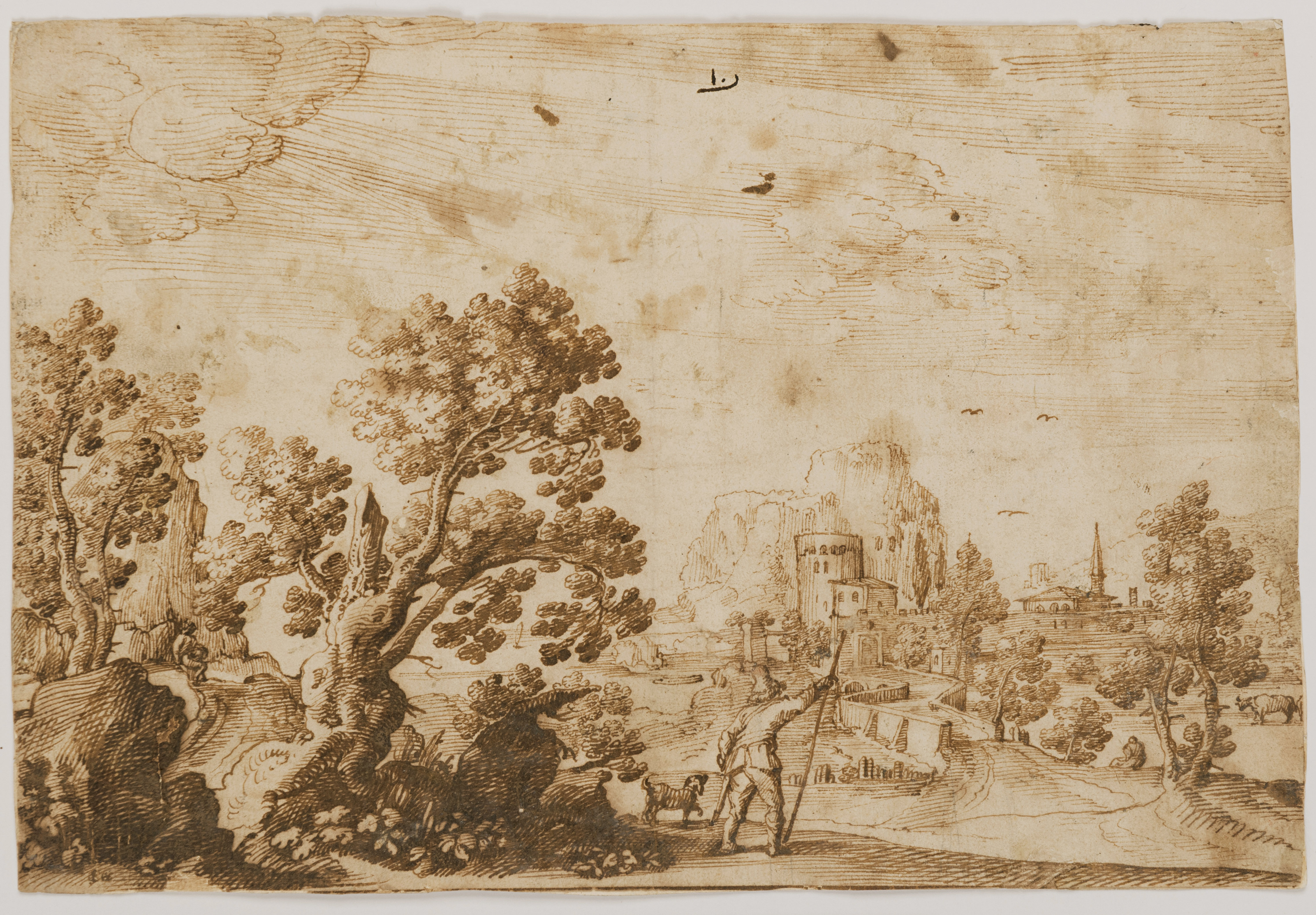 Tuscan Landscape with a Traveller and his Dog
